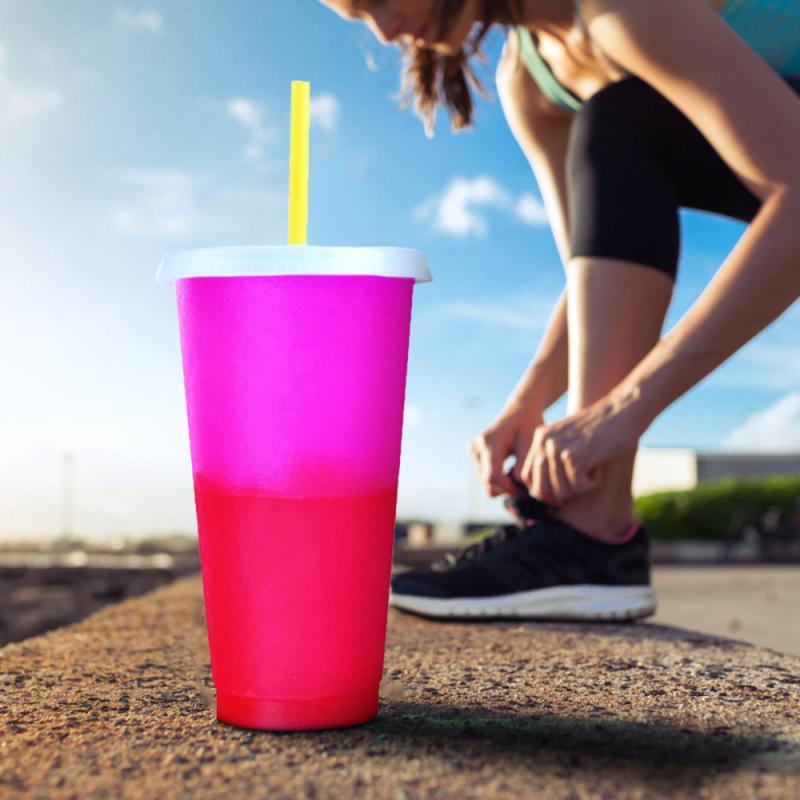 710ML Temperature Color Changing Cold Cups Plastic Reusable Magic Tumbler Juice Coffee With Straws Drink Water Bottle 1PCS/5PCS