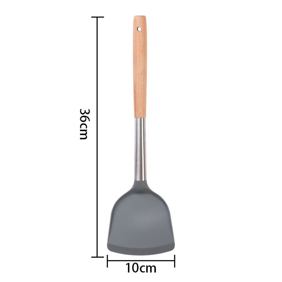 Espátula de silicona Flexible, utensilio de cocina, huevo, galleta, antiadherente, tortitas con mango de madera: Turner