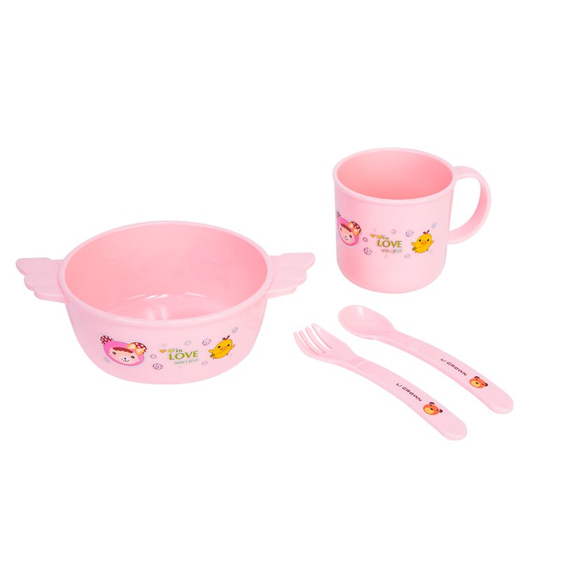 4pc solide fodring baby fade bpa gratis baby service tallerken skål kop ubrydelig sikker plast børn spædbørn spisestel til småbørn: Lyserød sæt