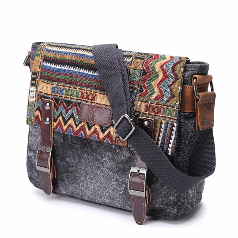 Etnische stijl Vintage Canvas Messenger Bags Mannen Vierkante Gesp Kleine Crossbody Tassen voor vrouwen Hanbags