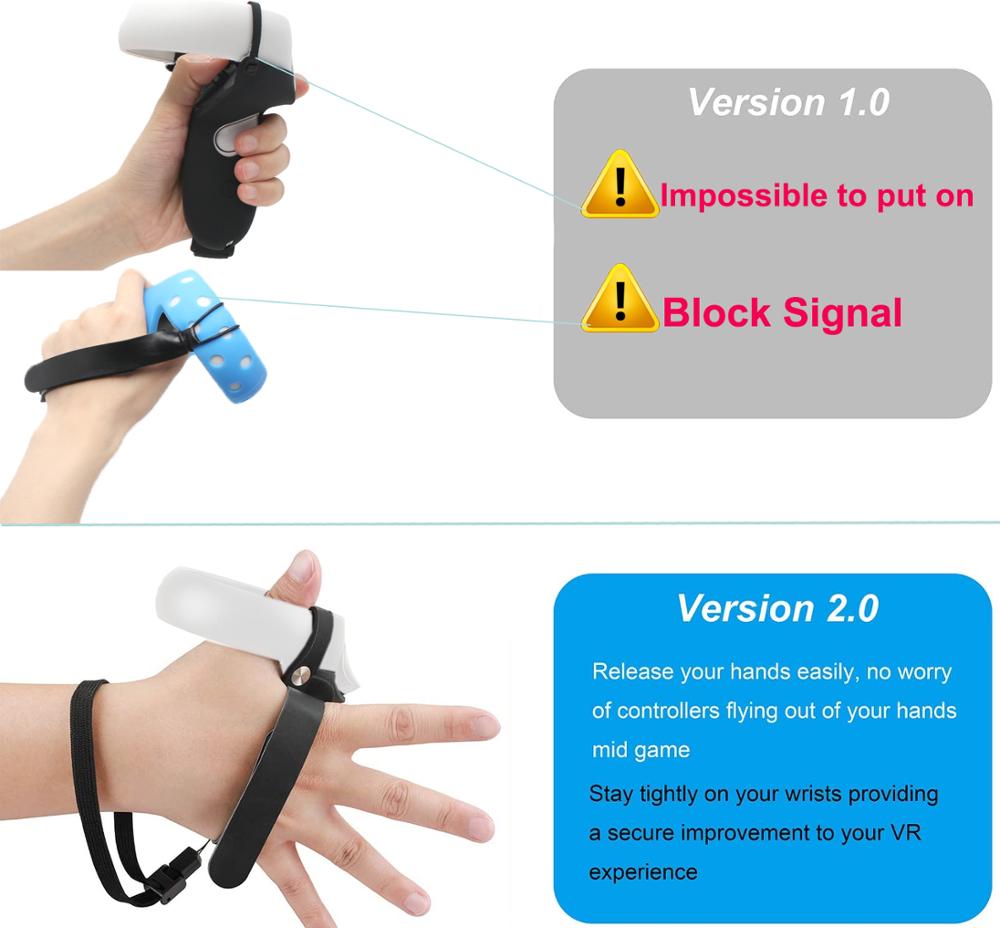 Accessoires de contrôleur pour Oculus Quest 2 VR, sangle d&#39;articulation 5 en 1 + couvercle de poignée + dragonne + couvercle anti-poussière d&#39;objectif VR + capuchon de bouton de pouce