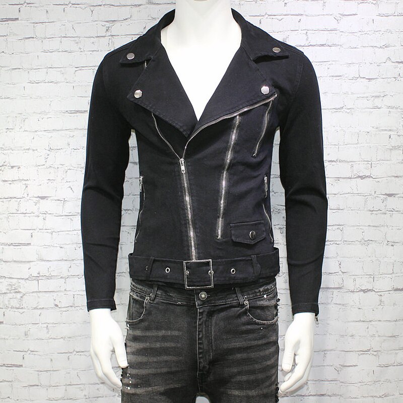 PYJTRL Men's Slim Denim Zipper Biker Jacket: S