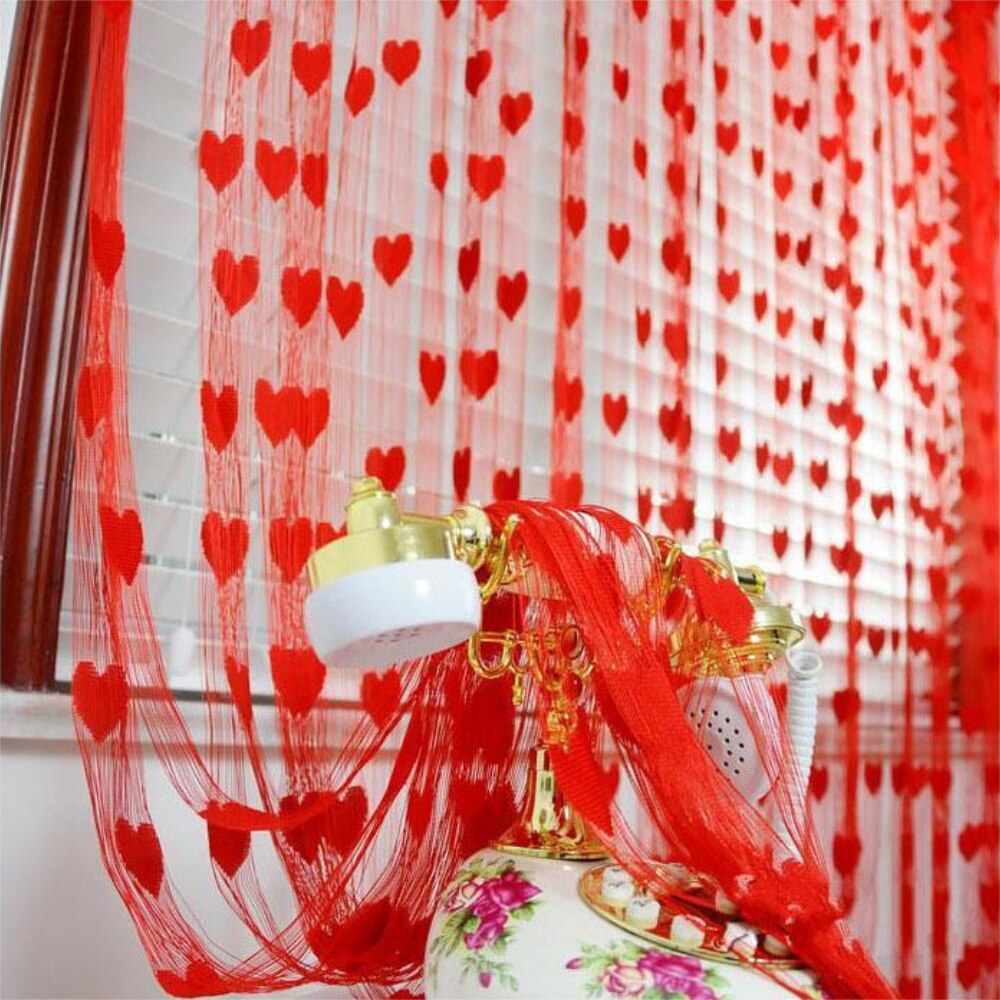 Behogar 1 m x 2 m Kwastje Lijn String Drape Sheer Gordijn voor Muur Deur Window keuken woonkamer Slaapkamer curtainsCortina Divider: Red