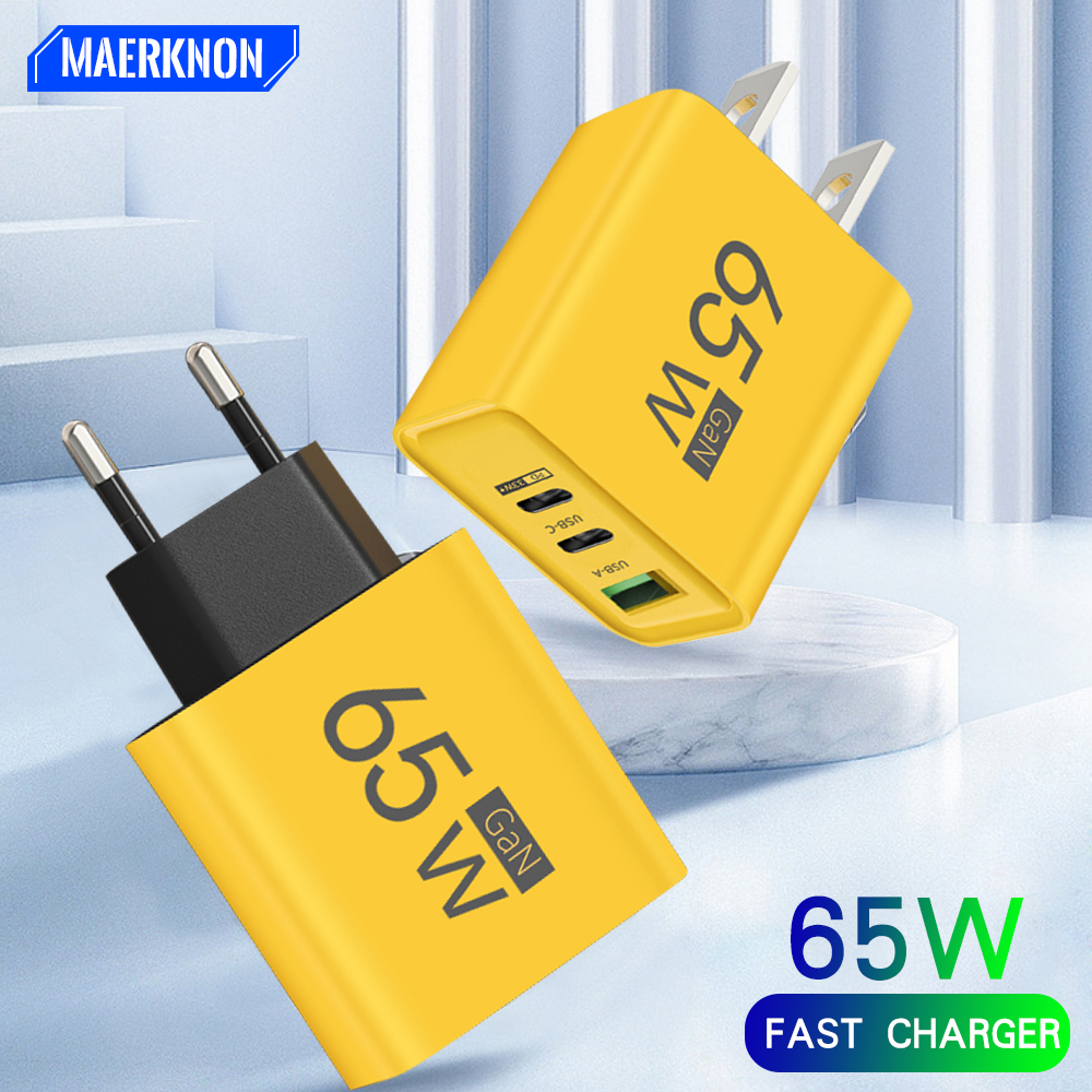 Totaal 65W GaN USB-oplader 3 poorten Snel opladen Type C Telefoonoplader Adapter Snelle wandoplader voor iPhone Samsung Xiaomi Huawei