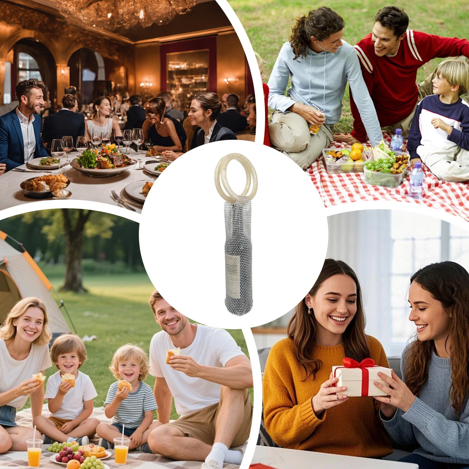 Draagtas voor wijnflessen, draagbaar, herbruikbaar, met mesh hoes en hars handvat, voor reizen, picknick, Kerstmis, verhuizing