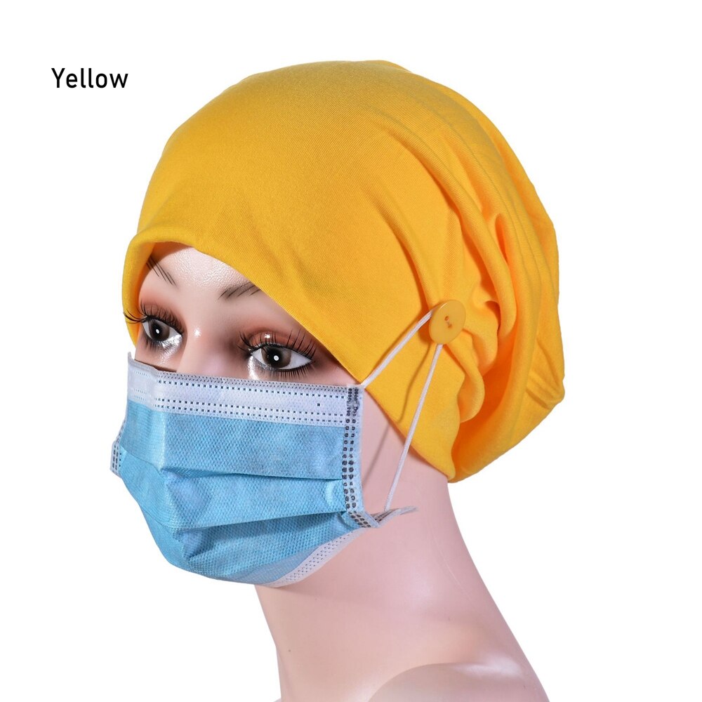 Multicolor sombrero turbante para mujeres de Botón de gorros Hijab interiores de la cabeza bufanda estilo Hijab Underscarf sombrero diadema tubo: Amarillo