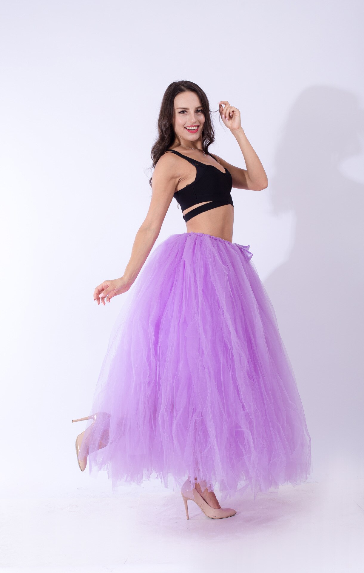 Schwarz Hoopless Lange Petticoat Hochzeit Krinoline Ballkleid Unterrock Schichten Tüll Rock Frau Erwachsene Tutu Braut Zubehör: Lilac Purple