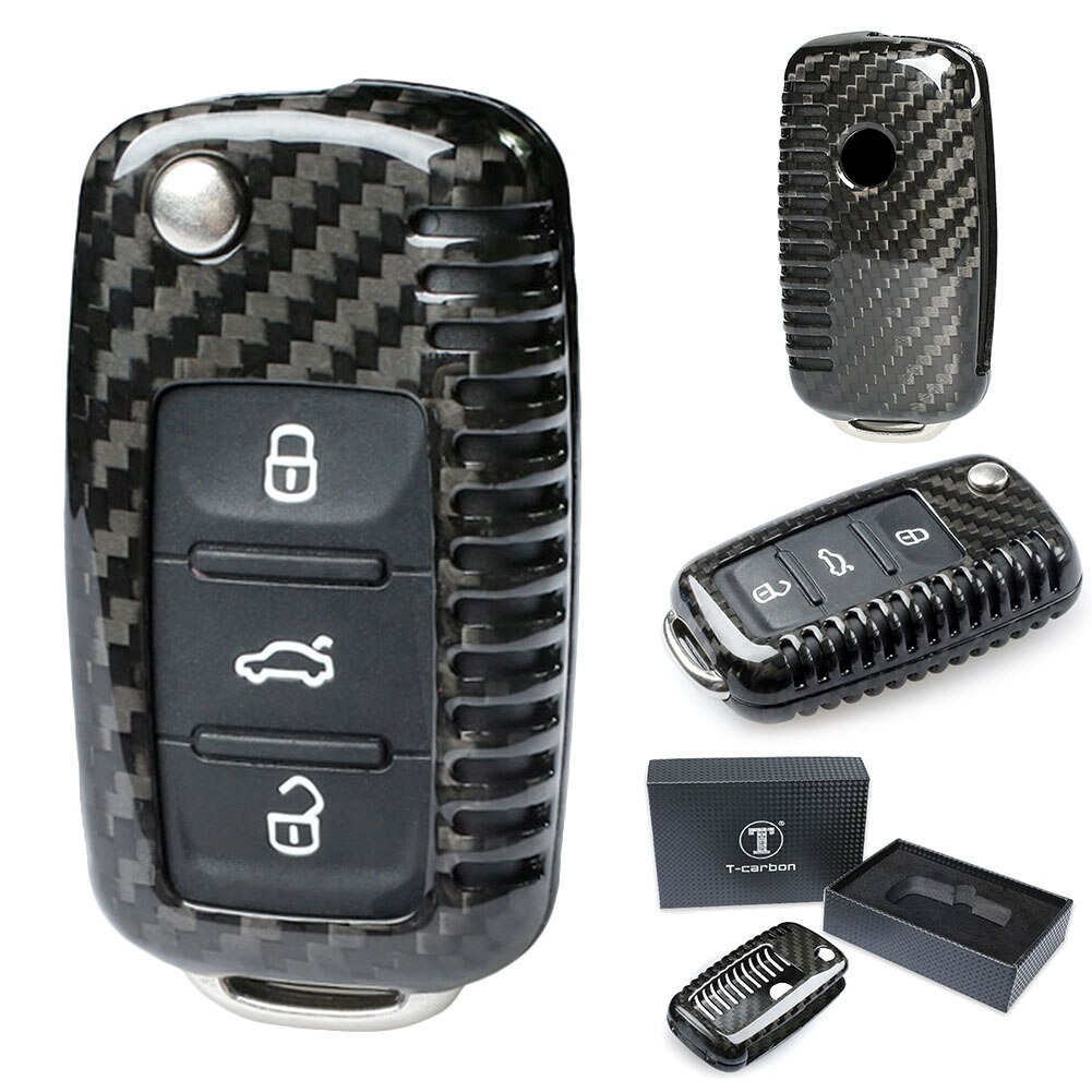 3 Knoppen Koolstofvezel Afstandsbediening Sleutelhanger Cover Case Voor Volkswagen Golf Passat Beetle