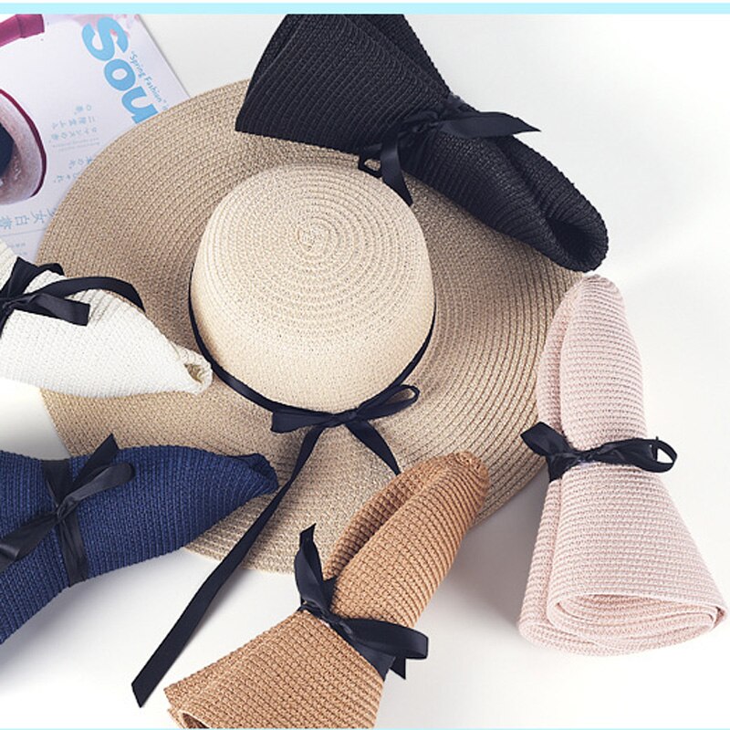 Big side Beach big brim hat casual summer caps Ladies shade Black belt Woman Europe America sun hats hand made women straw cap