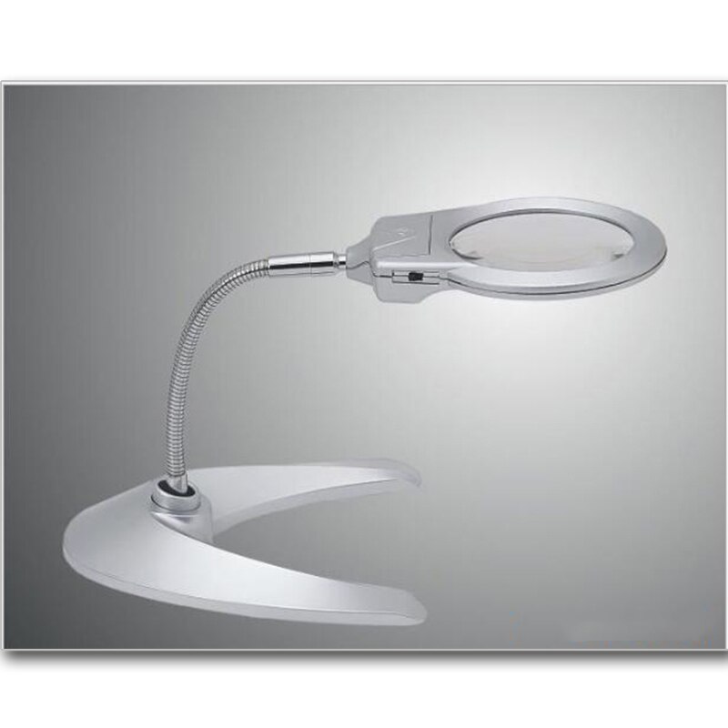lighted magnifier clip-on desktop LED desk lamp reading diamond painting tool jewelry magnifying glass metal hose magnifying: White