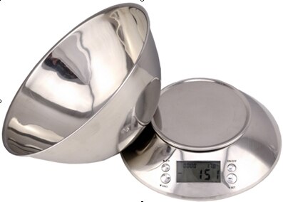 Stainless Steel Bowl Kitchen Weighing Scale 5kg Digital Food Kitchen Measuring Tools with Time Alarm clock