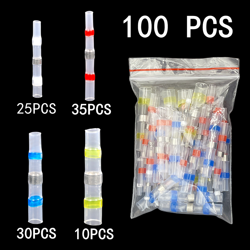 50/100pcs,Soldering Thermal Casing,Waterproof,Solder Seal Heat Shrink Butt Wire Connectors Terminals Electrical Copper with Glue: Brown