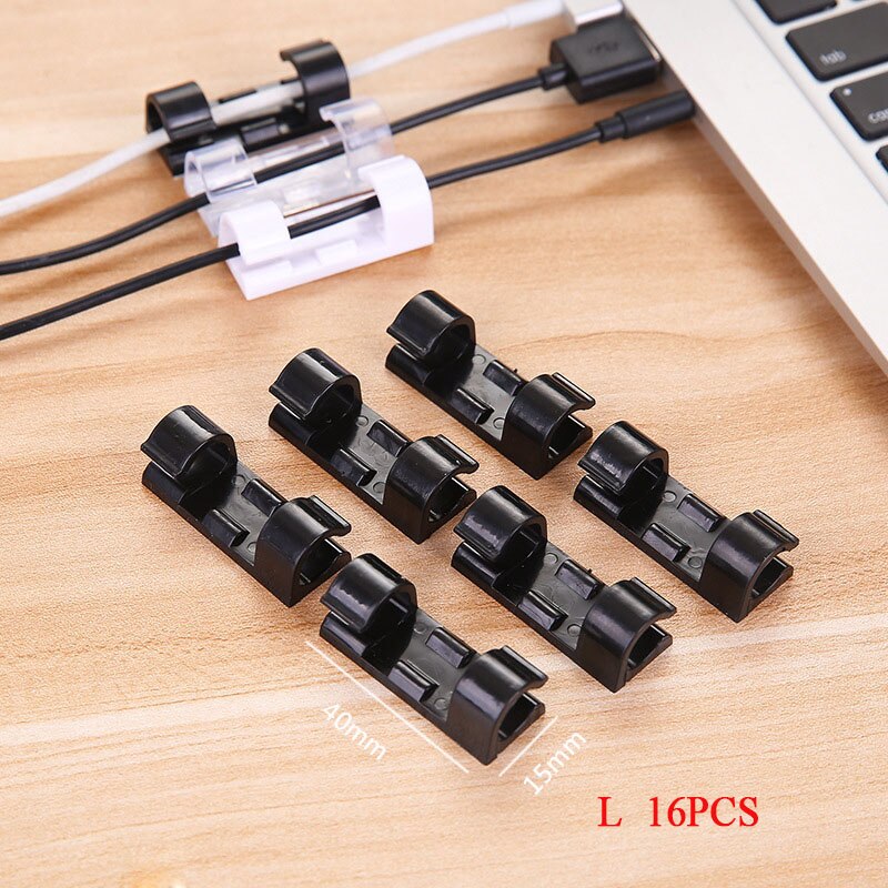 Kabel Clips Desktop Organizer Zelfklevende Cord Management Draad Houder Data Telefoonlijn Kabelhaspel Mouw 20/16Pcs: L Black