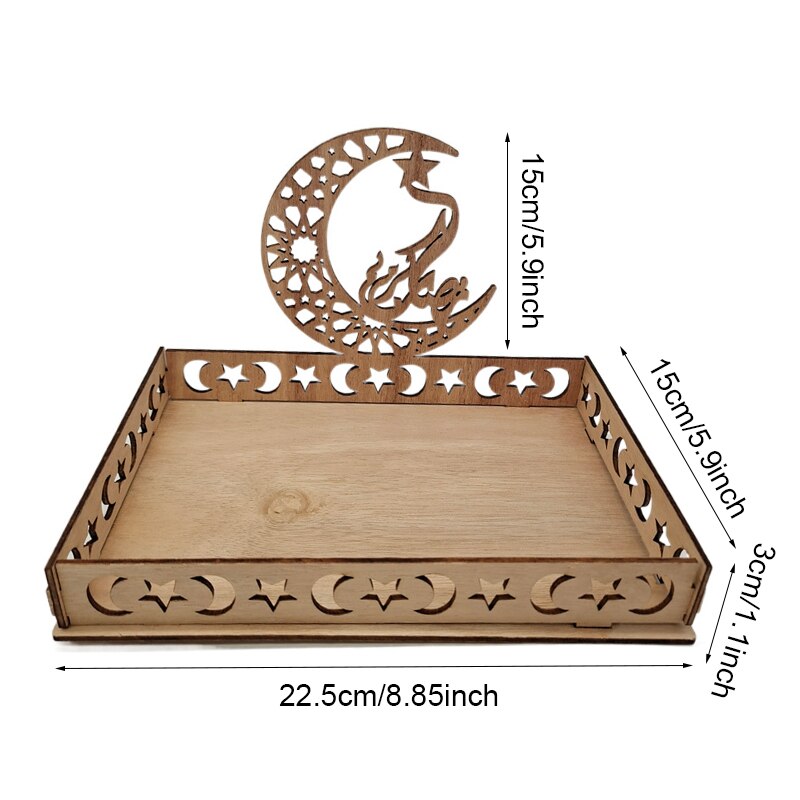 Eid Mubarak Wooden Food Tray Ornament Islamic Muslim Party Decoration For Home 2022 Ramadan Kareem Eid Al Adha Supplies: F