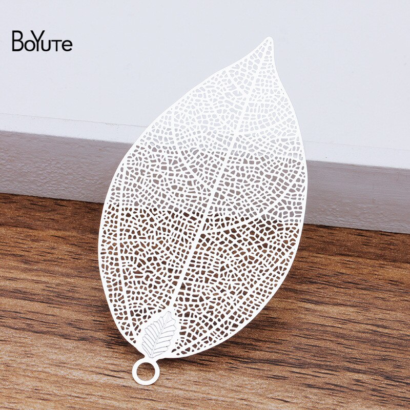 Boyute (10 peças/lote) metal latão filigrana 75*35mm grande folha pingente diy feito à mão jóias acessórios: Silver Plated