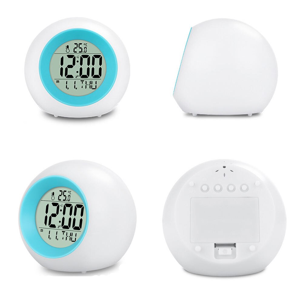 Reloj despertador colorido redondo y , reloj despertador con calendario para cama y niños, reloj de mesa con sonido Natural y Bola con calendario