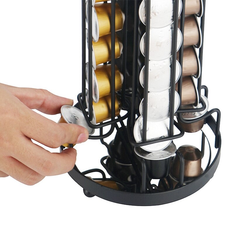 Coffee Capsule Pod Rack Holder Carousel with Sugar Box Holds 40 for Nespresso Line Capsules, Spin 360 Degree