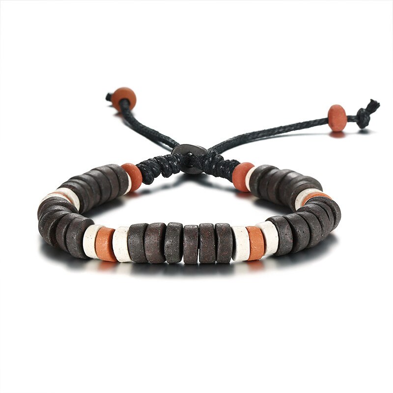 Casual Mannen Hout Kralen Armband Surfer Bohemian Stapelen Bangle Tribal Chic Sieraden Trekkoord Festival Boho Gypsy Accessoires: BL-430