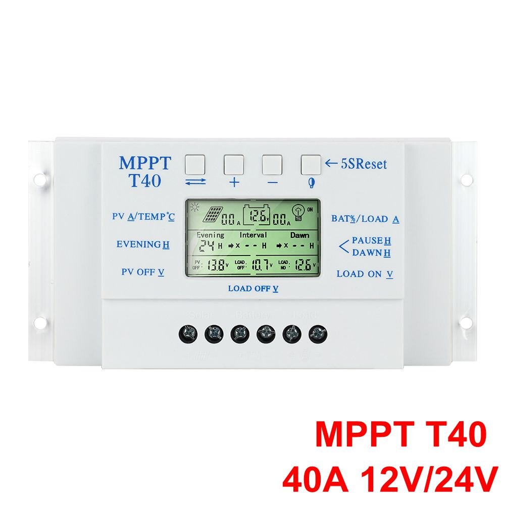 MPPT PWM Solar Controller 20A 30A 40A 60A 80A 12V 24V Solar Cell Panel Battery Charger System Controller Solar Panel Charge Kit: T40