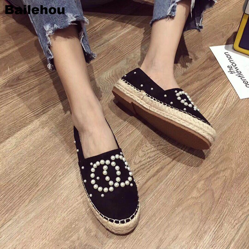 Dames platte schoenen parel loafers riet hennep stro visser platte hak schoenen ronde neus instappers casual schoenen schoenen