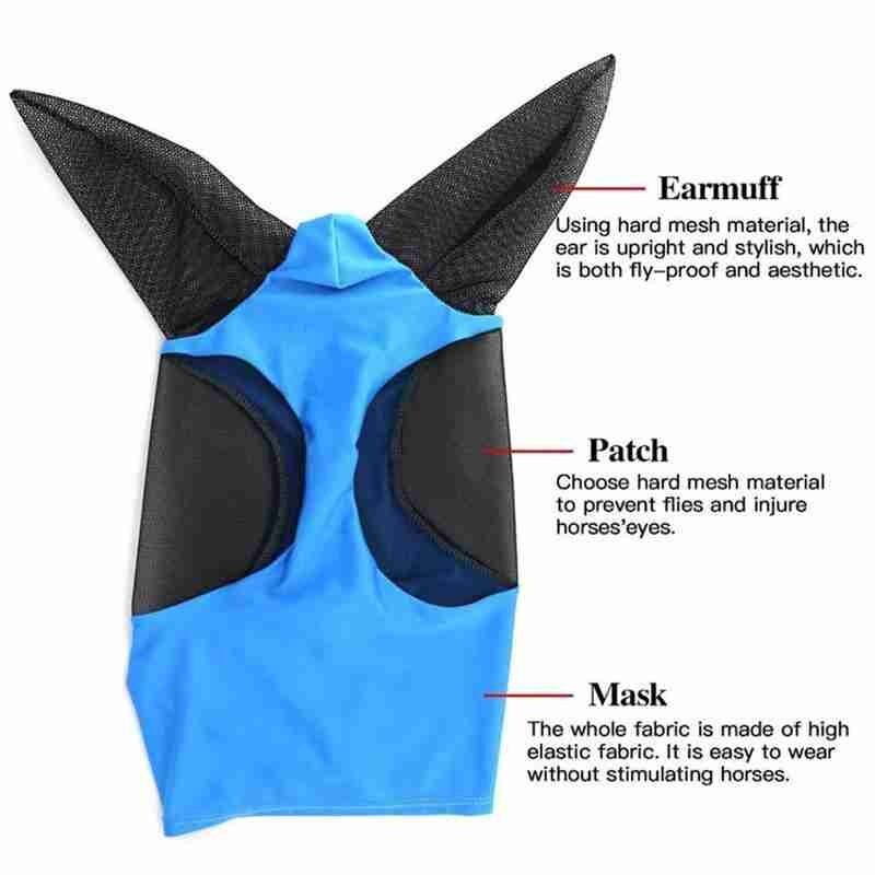 Anti-Fly Mesh Equine Mask Horse Mask Stretch Bug Eye Horse Fly Mask with Covered Ears Horse Fly Mask Long Nose with Ears