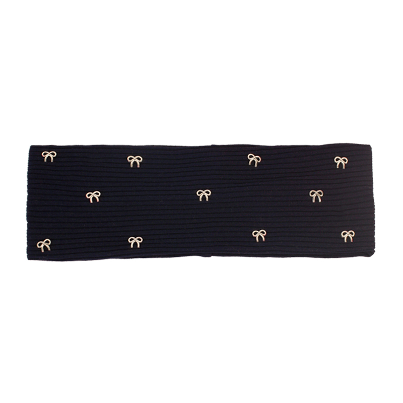 Geebro Women Metal bow Ribbed Headbands HairBands Casual Elastic Headwear Ladies Vintage Head Wraps Hair Accessories: Dark Grey