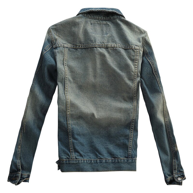 Chaqueta vaquera de motocicleta para hombre, ropa de tendencia coreana, clásica, Vintage, azul, con solapa de un solo pecho, otoño,