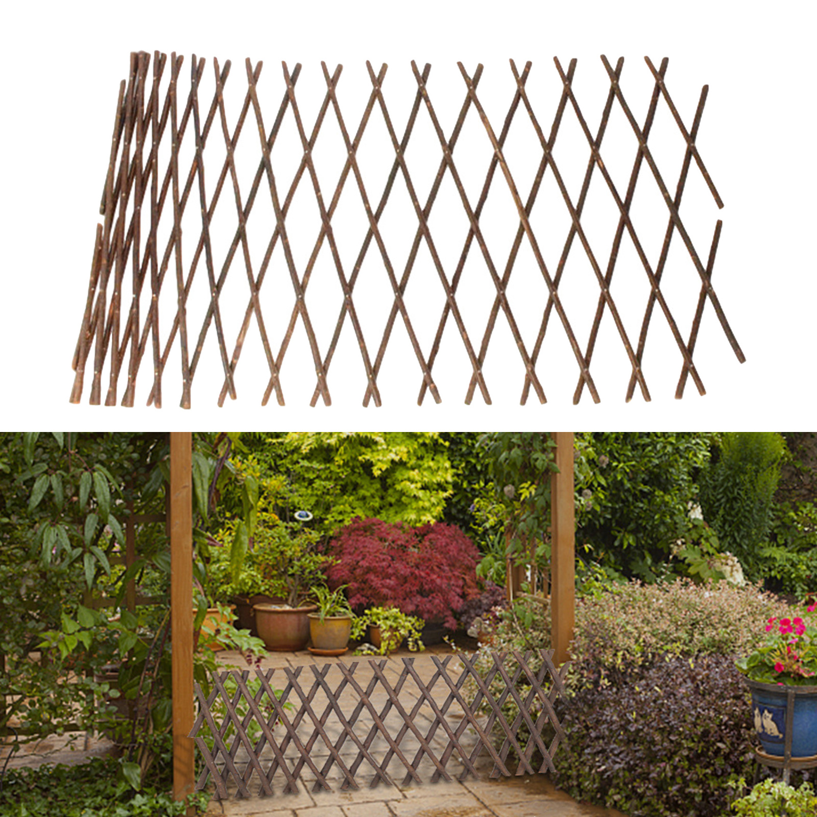 Outdoor Garden Expandable Trellis Bamboo Lattice Fence for Climbing Plants, Vine, Ivy, Size Ajdustable