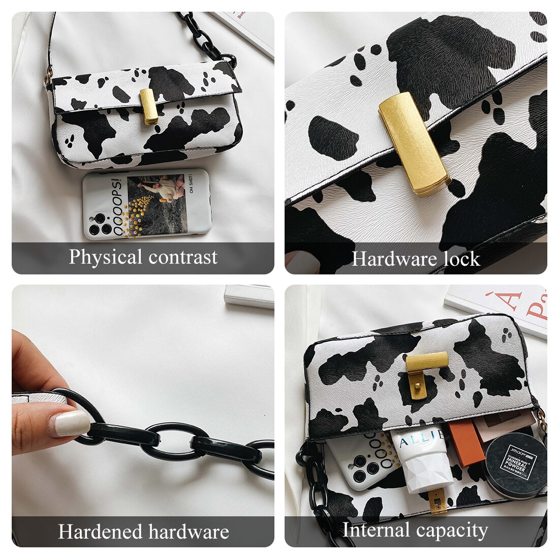 Mode Koe Melk Print Handtas Totes Vrouwelijke Casual Onderarm Schoudertassen Populaire Eenvoudige Vrouwelijke Dagelijkse Tas Voor