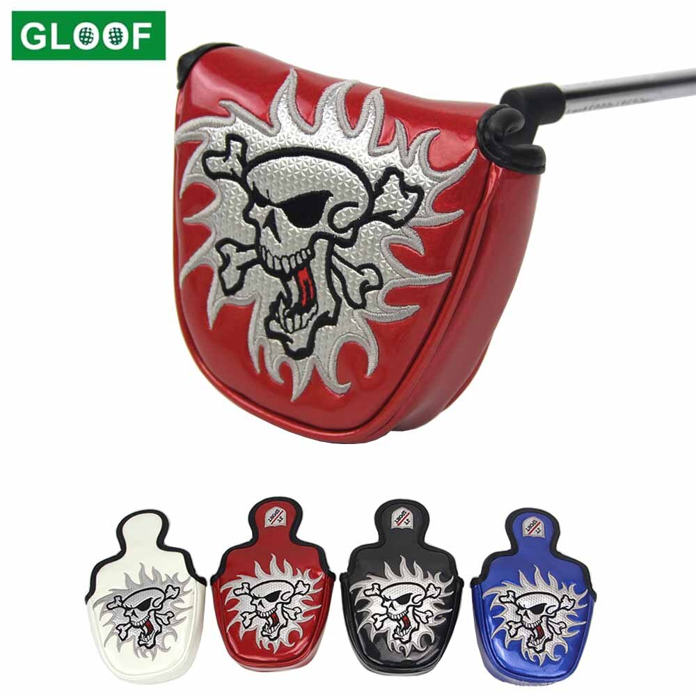 1Pcs Golf Pusher Sleeve PU Leather Golf Putter Cover Universal Skull Embroidery Easy to Clean Practical Protection Waterproof