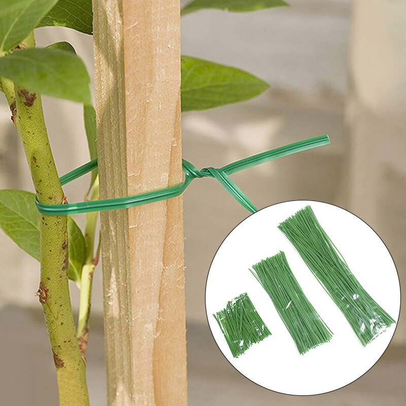 100 Uds., planta de amarre trenzado, alambre verde resistente para jardinería, Cable reutilizable, planta, bridas, flor, Rama, Clip de fijación