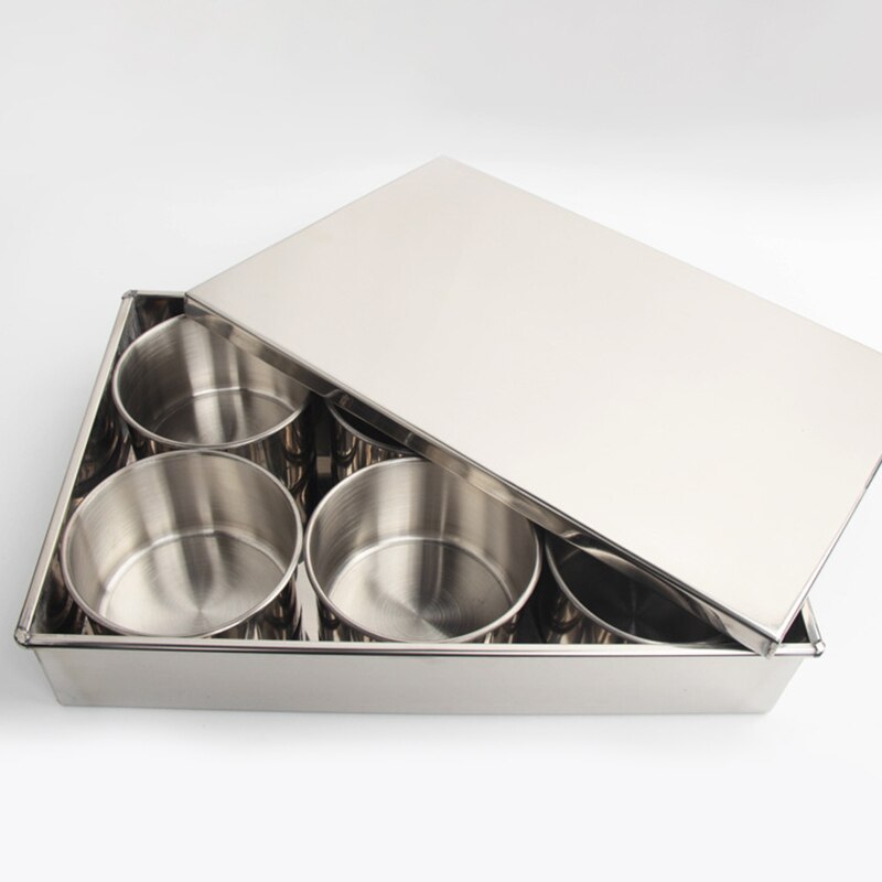 Stainless Steel Seasoning Spice Box Storage Round Container with Clamshell Cover Detachable for Kitchen 6 Grid