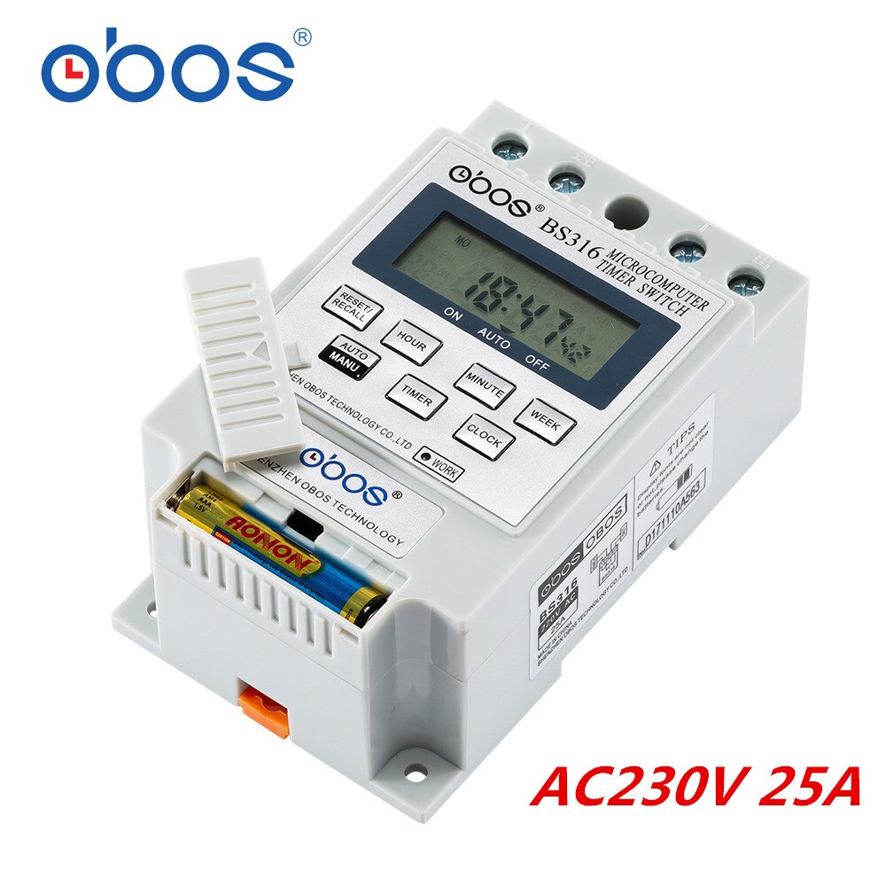 Temporizador Switch220V 25A inteligente microordenador programable temporizador electrónico interruptor relé controlador voltaje seleccionable: AC230V