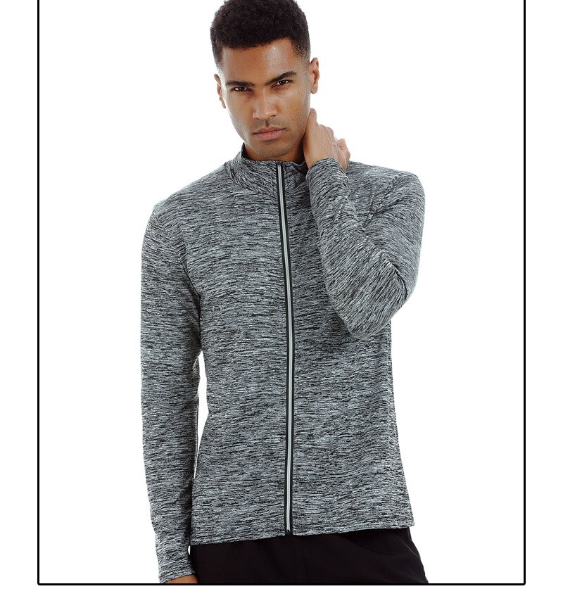 UABRAV Men's Running Jacket Quick Dry T-shirt Top Sportswear Long-Sleeve Fitness Gym Suit Reflective Front Zipper 3Colors