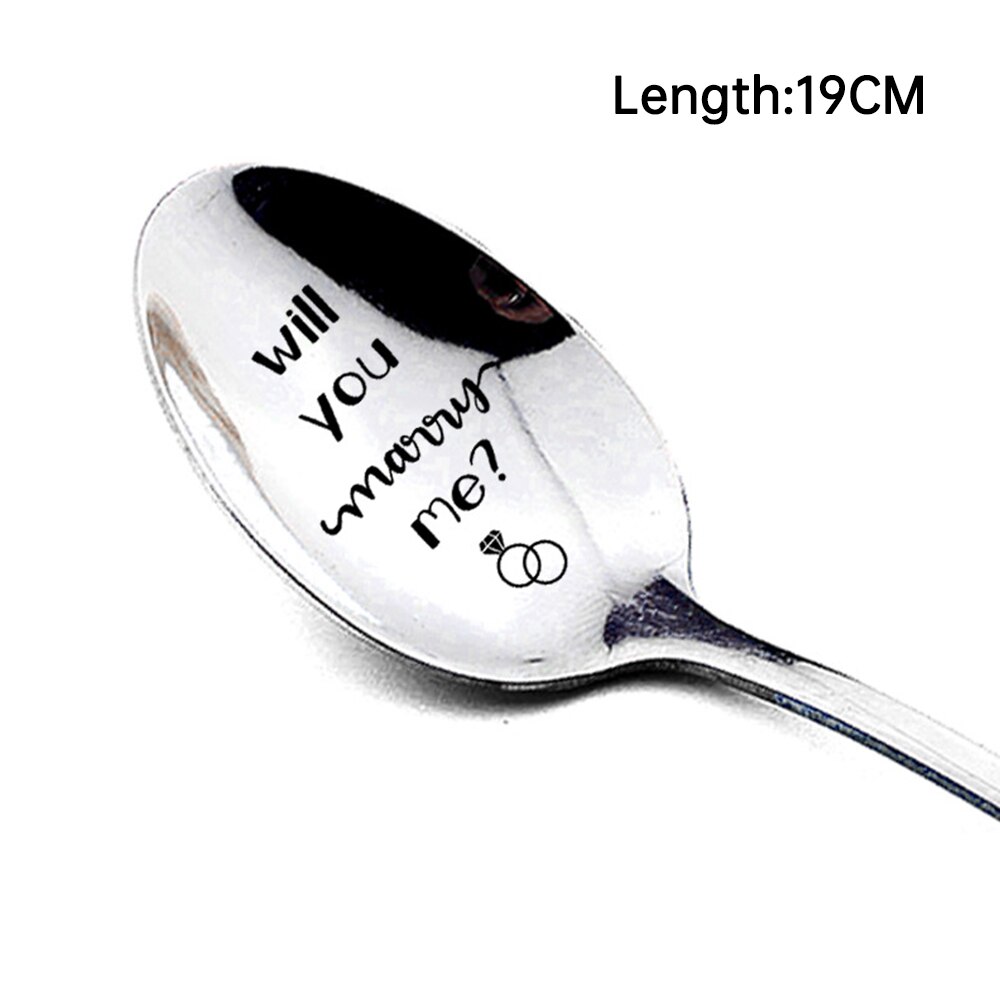 Valentine Dessert Spoon Household Use Teaspoon Year Coffee Spoon Lettering Long Handle Coffee Tea Ice Cream Tableware: 8