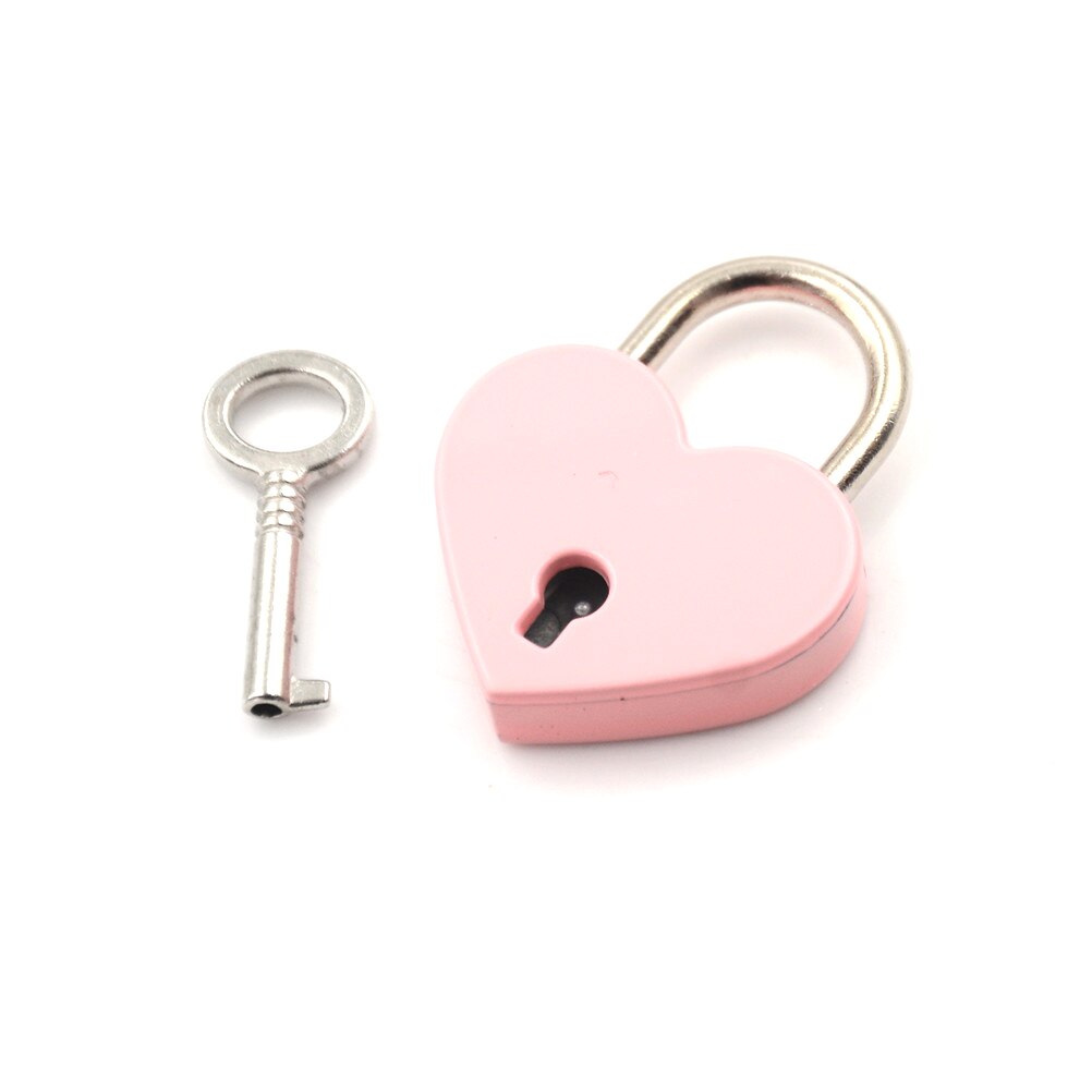 Mini Padlock Love Heart Shape Padlock Tiny Luggage Bag Case Lock With Keys Zinc Alloy Suitcase Locker Hardware Set: pink