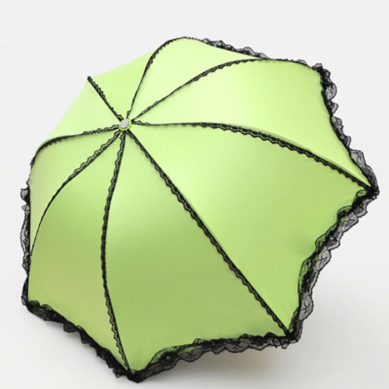 Black Lace Three Folding Ladies Female Parasol Women Rain Umbrella Gril Anti Sun UV Protection Sunny Rainy B65: Green Umbrella