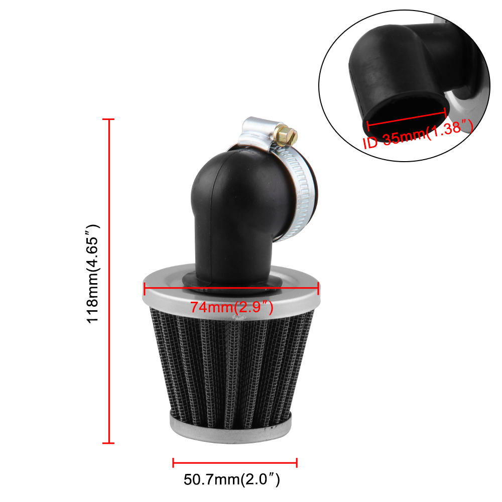 Luftfilter 50cc 2 Hub 90 Grad Biegen Ellbogen 35mm Null widerstand Filter Für Motorrad ATV Tasche Fahrrad Moto
