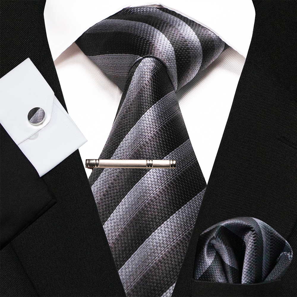 KAMBERFT-Corbata de seda a rayas azul marino para hombre, de , , conjunto de mancuernas, pañuelo, de negocios