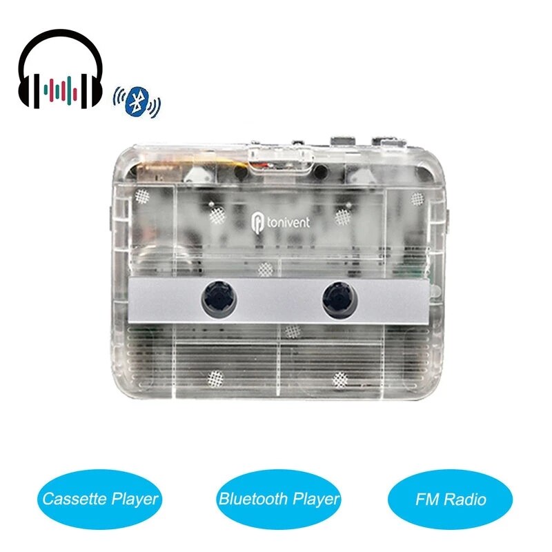 Bluetooth Transmitter Stereo Transparent Cassette Player with FM Radio Auto-revers function Portable Bluetooth Cassette Player