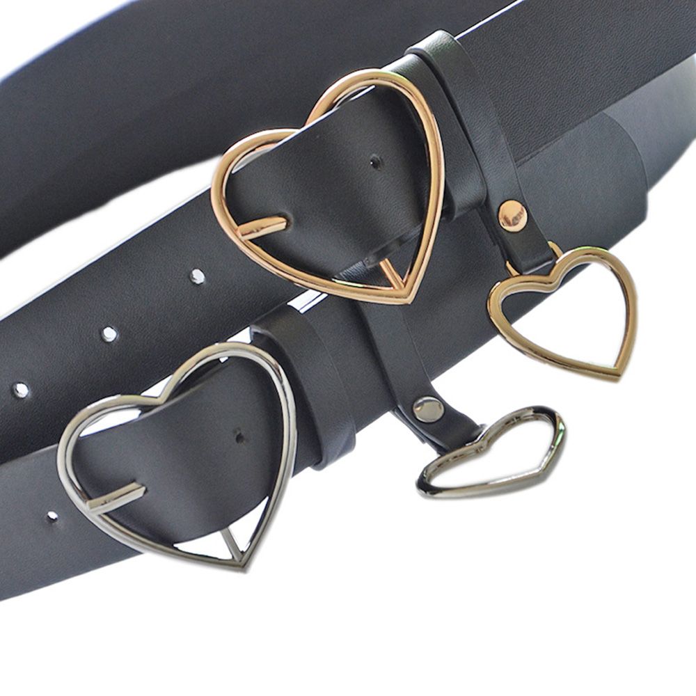 Female Round Buckle Waist Belt Metal Buckle Casual PU Leather Belt Clothes Accessories for Women Heart Ring Decorative