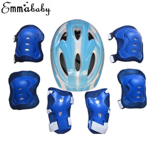 7PCS/set Children's Scooter Bike Helmet Knee Pads Elbow Pads Wrist Support Boys Girls Kids Knee & Elbow Pad Set For Cycling: Clear