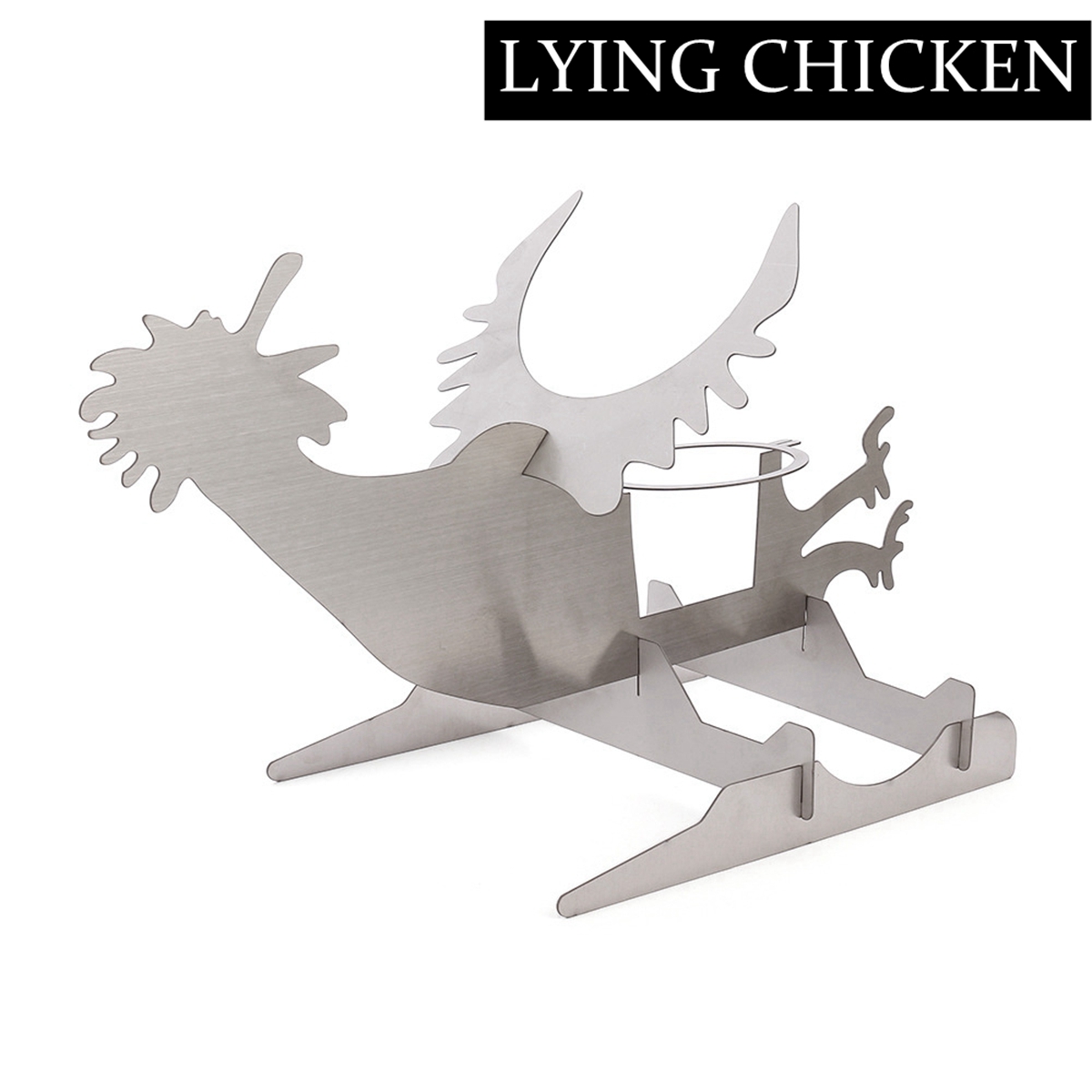 Rvs Roster Kip Stand Met Bier Kan Houder Motorfiets Grill Bbq Rek Vorm Koffiebrander Rack Stand: Lying