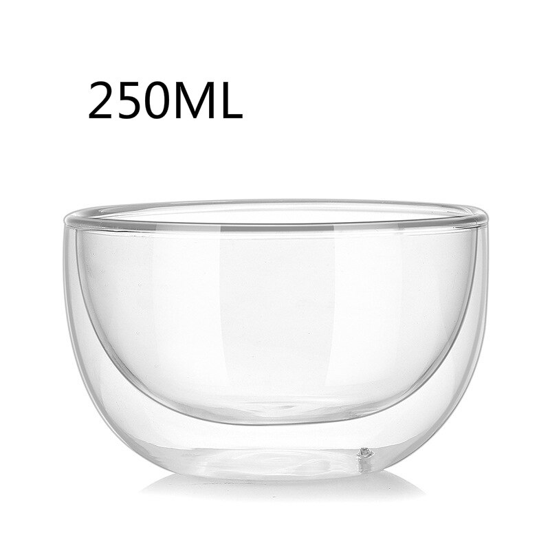 Hoge Temperatuur Weerstand Double Wall Kom Hittebestendige Glas Servies Transparante Vruchten Salade Instant Noedels Bowls: 250ml Double Bowl