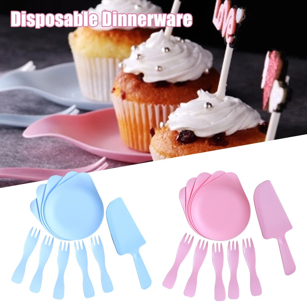 5Sets Eco Vriendelijke Party Home Solid Festival Elegante Wegwerp Servies Set Bruiloft Vork Cutter Diner Plaat Verjaardag