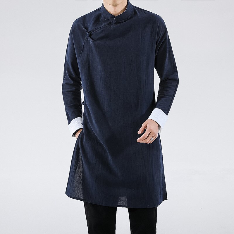 Costume traditionnel chinois pour hommes, vêtement de couleur unie, Yong Chun Tai Chi, en coton et lin, Manga, vêtements de Chef: Navy / XL