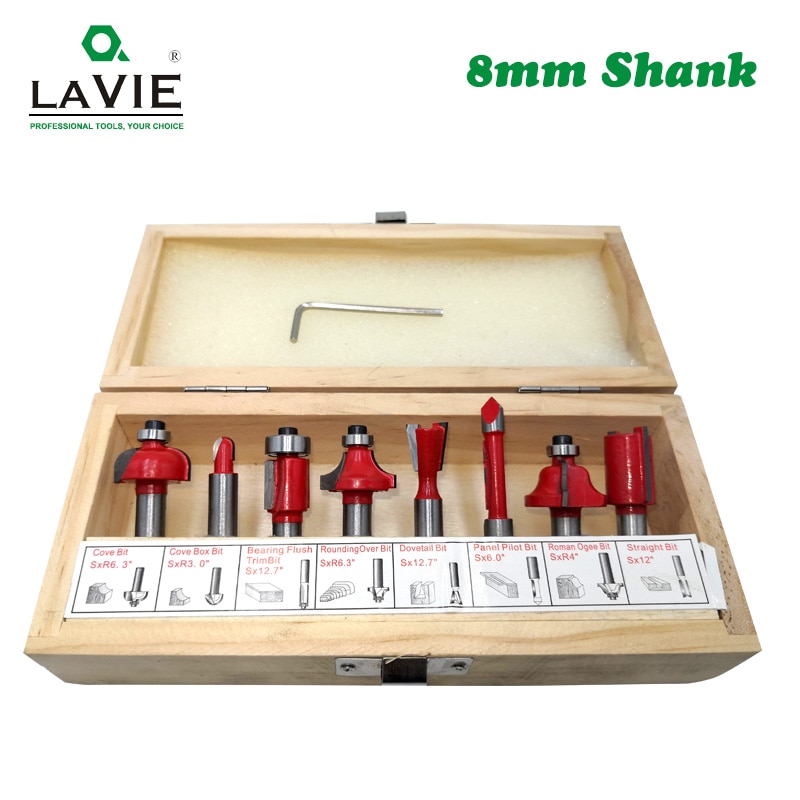 Lavie 8 Stuks 8 Mm Frezen Set Trimmen Flush Bit Rechte Frees Voor Hout Bit Tungsten Carbide Houtbewerking sets 02006-8