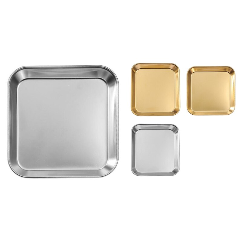 Square Plate Buffet Plate Fruit Plate Barbecue Plate Commercial Flat Base Kitchen Utensils 304 Stainless Steel