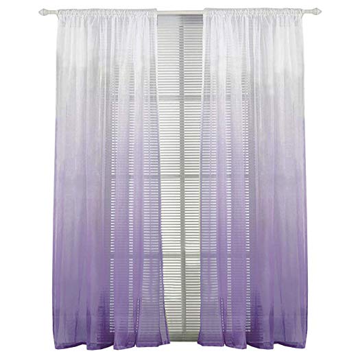 Cortina para ventana y puerta de 2 estilos, cortina transparente para ventana y puerta, con cenefas, para sala de estar, decoración del hogar, cenefas de gasa transparentes: Morado