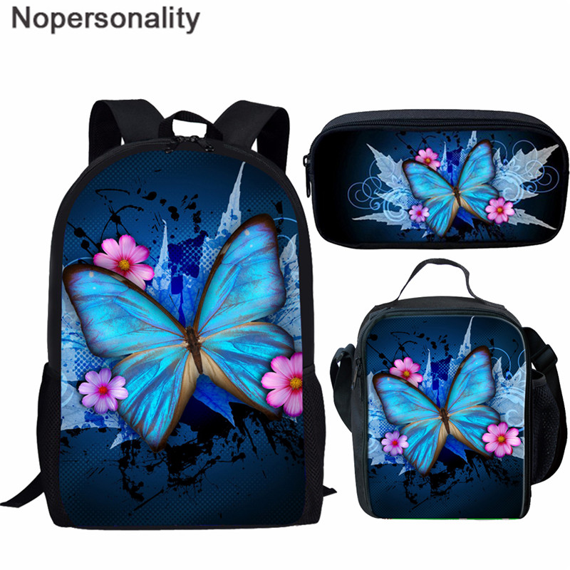 Nopersonality Beautiful Backpack for Women Girls School Bag Sets Colorful Butterfly Prints Teenage Bag Pack Kids Rugzak Mochilas